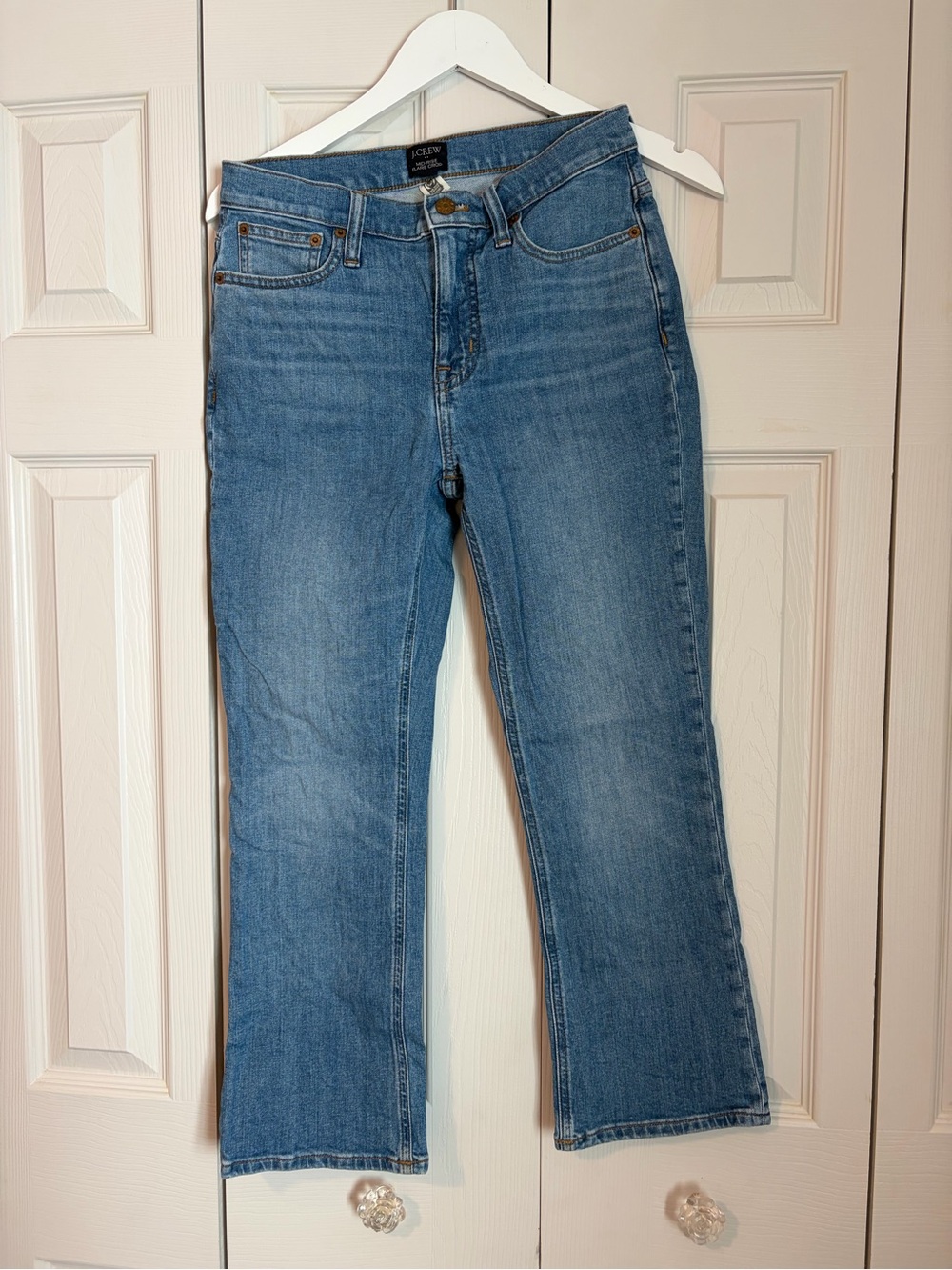 J. Crew Flare Crop Mid Rise Light Blue Denim Jeans Sz 26 Festival Back To School